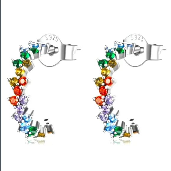 New Dainty Multi-Colored Rhinestone Hoop Earrings - Picture 1 of 4